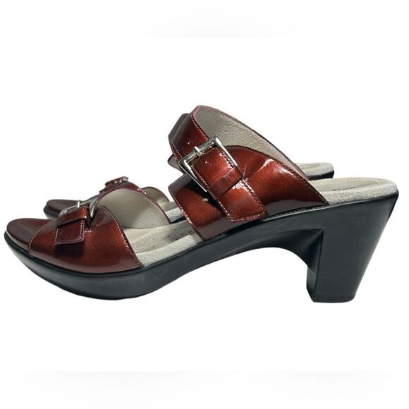 1803 Handcrafted in Portugal Red Metallic Heeled Sandals Slip on Open Toe Shoes - Picture 4 of 11